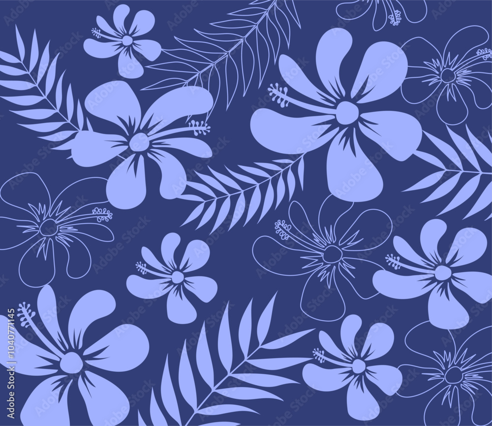 Fototapeta premium Hawaiian Seamless Pattern. Hibiscus flowers Pattern. Tropic flowers and Leaves. Hawaiian Aloha Shirt. Design for fabric, textile, wallpaper, clothing. floral background. vector illustration