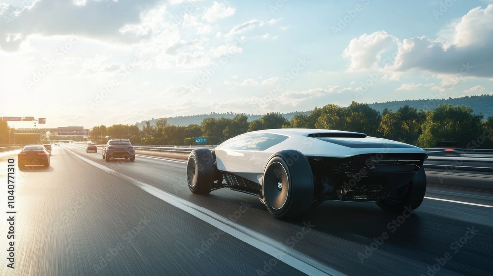 Fototapeta premium A futuristic self-driving car dashboard with digital displays and minimalistic design, sleek and modern interior, Automotive technology style