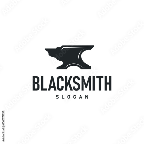 Blacksmith craft logo design with black silhouette antique workshop emblem forge anvil templet illustration