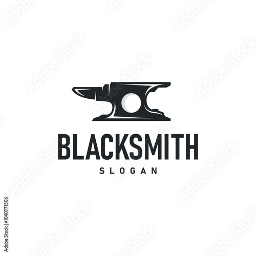 Blacksmith craft logo design with black silhouette antique workshop emblem forge anvil templet illustration