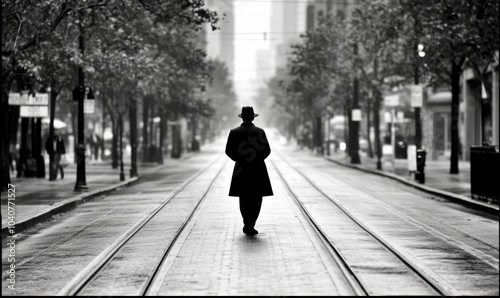 A man walking down a city street - Transportation