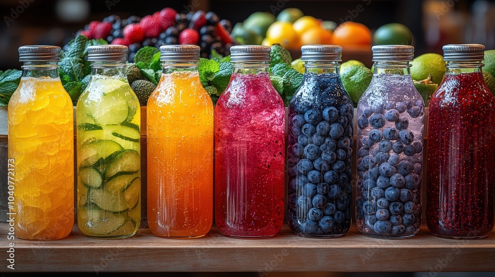 Organic juice bar with fresh ingredients, vibrant and healthy Organic juice bar with fresh ingredients, vibrant and healthy