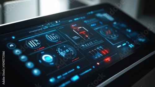 A futuristic smart home control center, minimalist living room with integrated IoT devices and voice-activated controls, Modern style