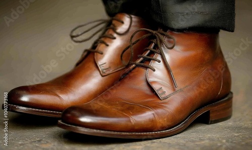 A pair of brown leather boots with laces - Lifestyle