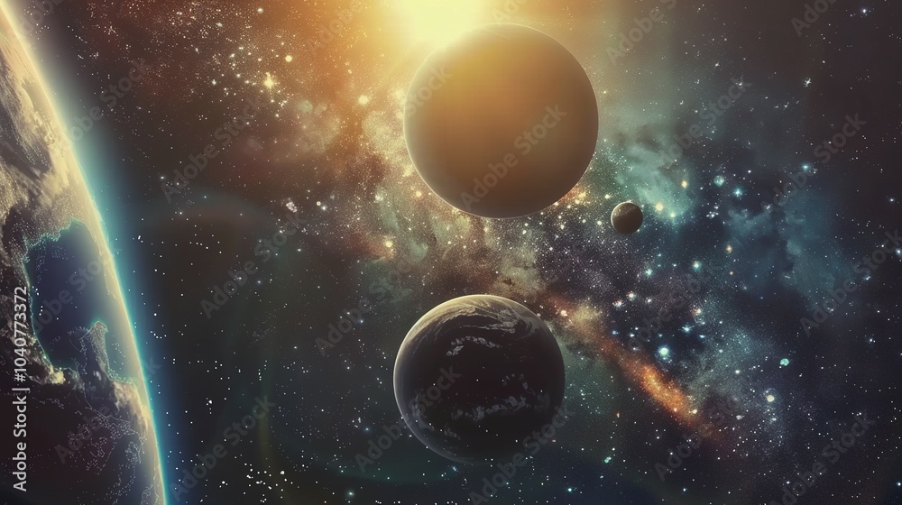 A Glimpse of a Distant Galaxy with Multiple Planets and a Star