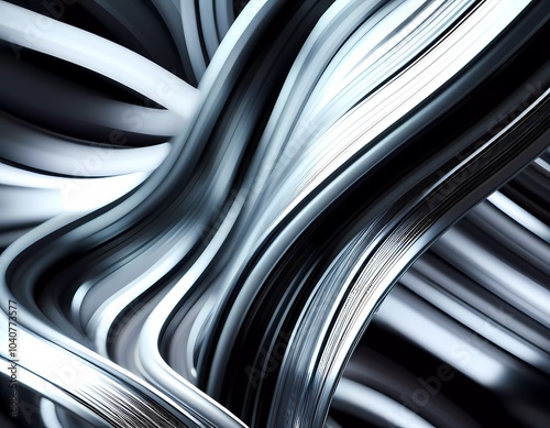 Arrangement of smooth gray lines gracefully intertwines against a soft abstract bokeh background, adding depth and allure. Composition invites the viewer to explore its fluid design. Generative AI