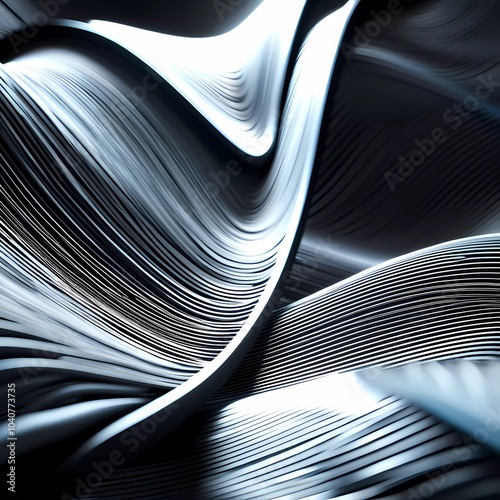 Arrangement of smooth gray lines gracefully intertwines against a soft abstract bokeh background, adding depth and allure. Composition invites the viewer to explore its fluid design. Generative AI