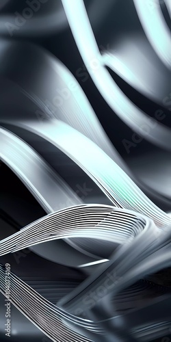 Arrangement of smooth gray lines gracefully intertwines against a soft abstract bokeh background, adding depth and allure. Composition invites the viewer to explore its fluid design. Generative AI