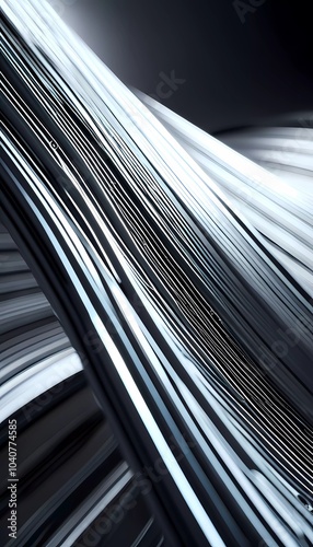 Arrangement of smooth gray lines gracefully intertwines against a soft abstract bokeh background, adding depth and allure. Composition invites the viewer to explore its fluid design. Generative AI