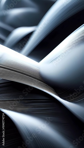 Arrangement of smooth gray lines gracefully intertwines against a soft abstract bokeh background, adding depth and allure. Composition invites the viewer to explore its fluid design. Generative AI