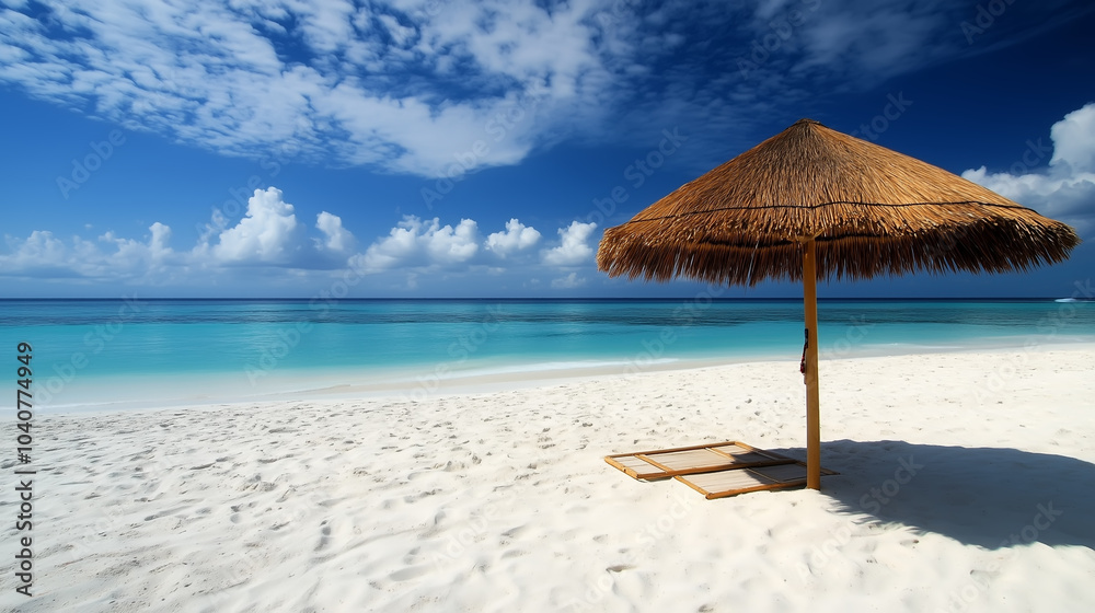 umbrellas and beach chairs with the beauty of the blue sea water umbrellas and beach chairs with the beauty of the blue sea water