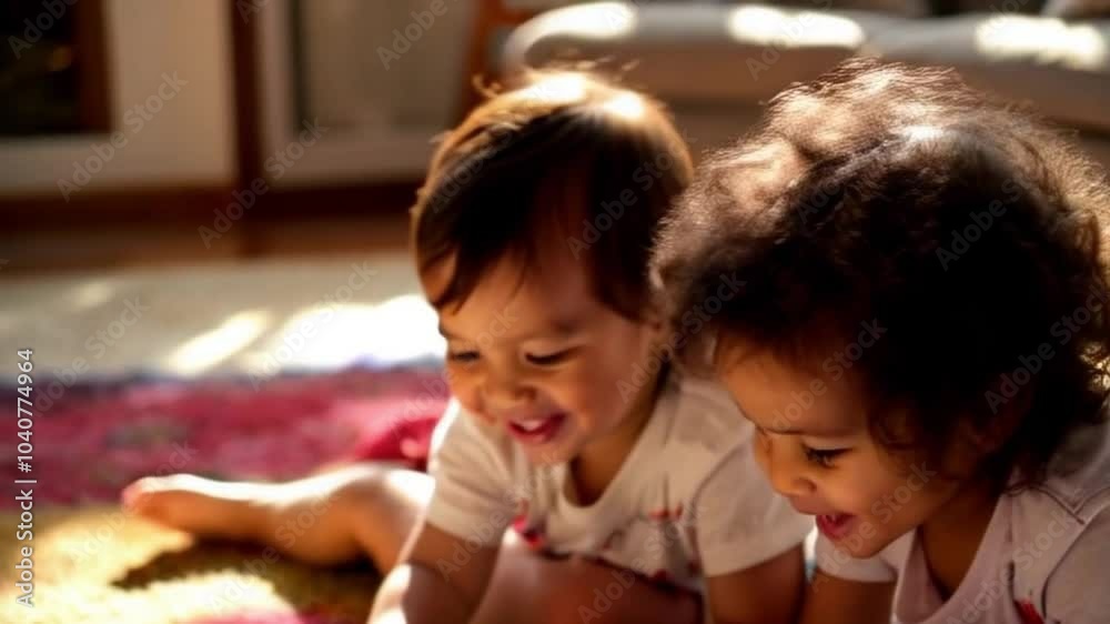 Close-Up of Joyful Children Engaged in Creative Activity in Sunlit Living Room for Family Video Trailer Close-Up of Joyful Children Engaged in Creative Activity in Sunlit Living Room for Family Video Trailer