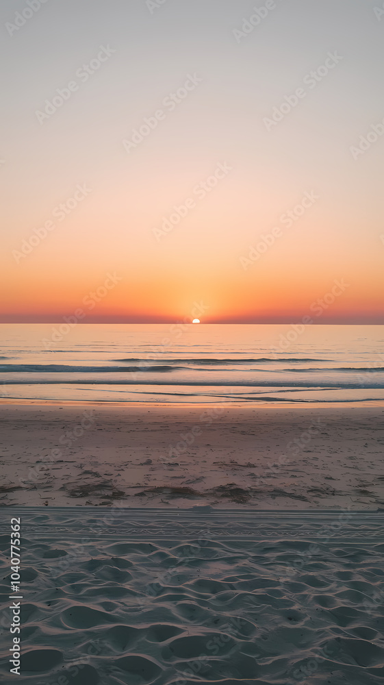 Serene beach sunset over calm waters, highlighting soft waves and a colorful sky with shades of orange and pink. Serene beach sunset over calm waters, highlighting soft waves and a colorful sky with shades of orange and pink.