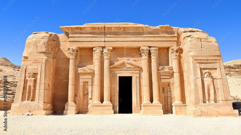 Majestic Ancient Egyptian Temple Ruins in Desert Landscape Majestic Ancient Egyptian Temple Ruins in Desert Landscape