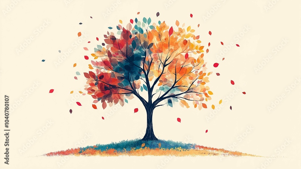 Fototapeta premium Bright Whimsical Tree with Colorful Leaves Illustration