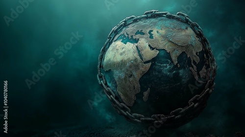 Globe Wrapped in Chains on Dark Background photo