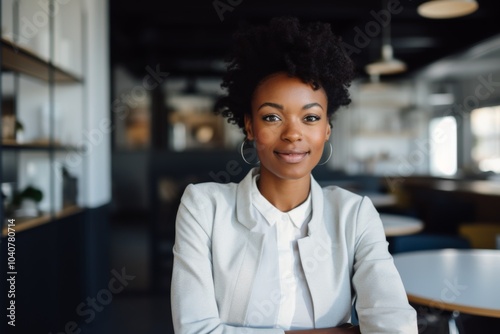 Portrait of a smiling young African American hipster woman in office