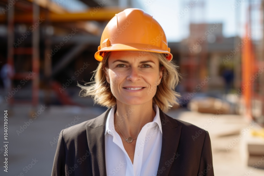 Smiling portrait of a middle aged businesswoman on construction site Smiling portrait of a middle aged businesswoman on construction site