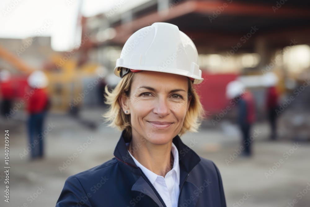Smiling portrait of a middle aged businesswoman on construction site Smiling portrait of a middle aged businesswoman on construction site