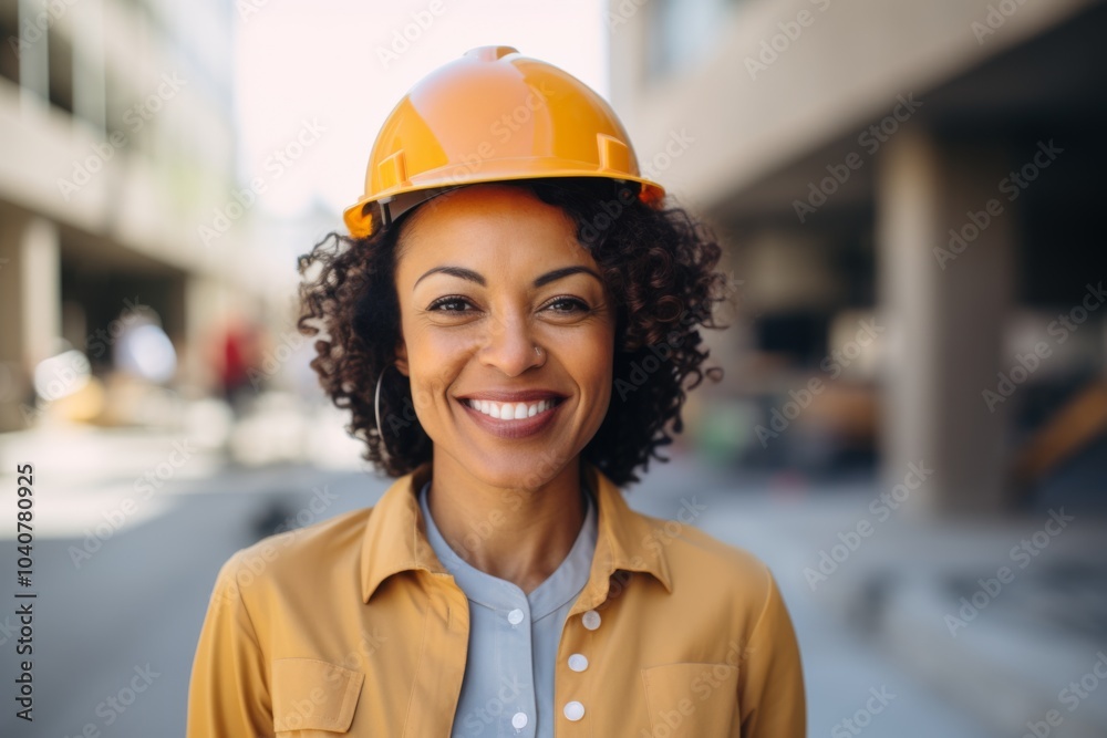 Smiling portrait of a middle aged businesswoman on construction site Smiling portrait of a middle aged businesswoman on construction site