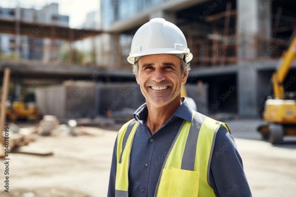 Smiling portrait of a middle aged businessman on construction site Smiling portrait of a middle aged businessman on construction site