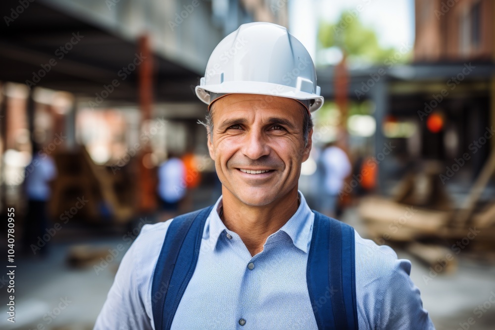 Smiling portrait of a middle aged businessman on construction site Smiling portrait of a middle aged businessman on construction site