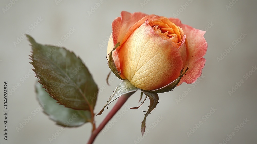 A close-up of a beautiful rose with soft orange and yellow hues. A close-up of a beautiful rose with soft orange and yellow hues.