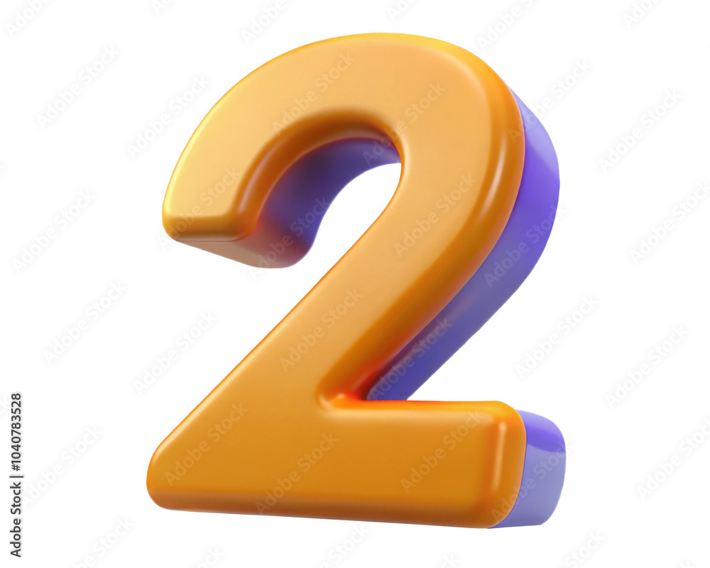 Stylized number two with a smooth gradient from yellow to purple, 3D design isolated on white background, ideal for educational content, graphic design projects, and promotional visuals. Stylized number two with a smooth gradient from yellow to purple, 3D design isolated on white background, ideal for educational content, graphic design projects, and promotional visuals.