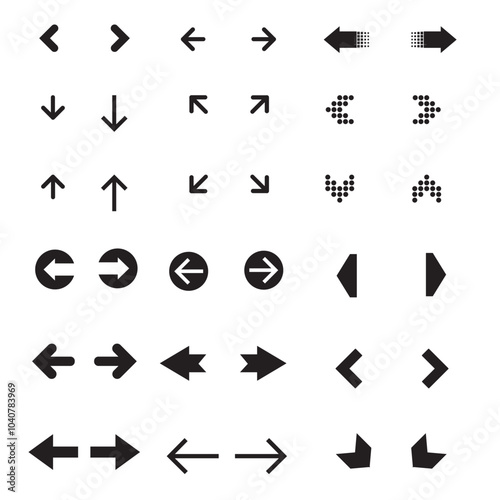 Set of arrow icons, editable fill and stroke