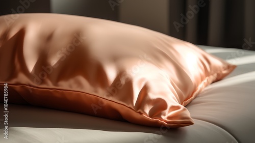 Brown pillow on the bed in the bedroom. 3d rendering.