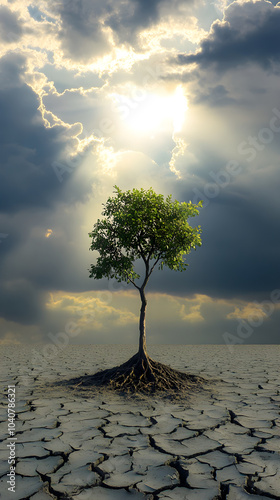 Standing Tall: The Symbol of Resilience Against Adversity in a Barren Landscape photo