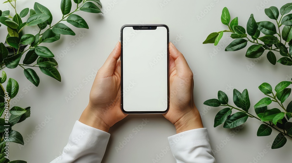 Hand holding smartphone with a blank screen Hand holding smartphone with a blank screen