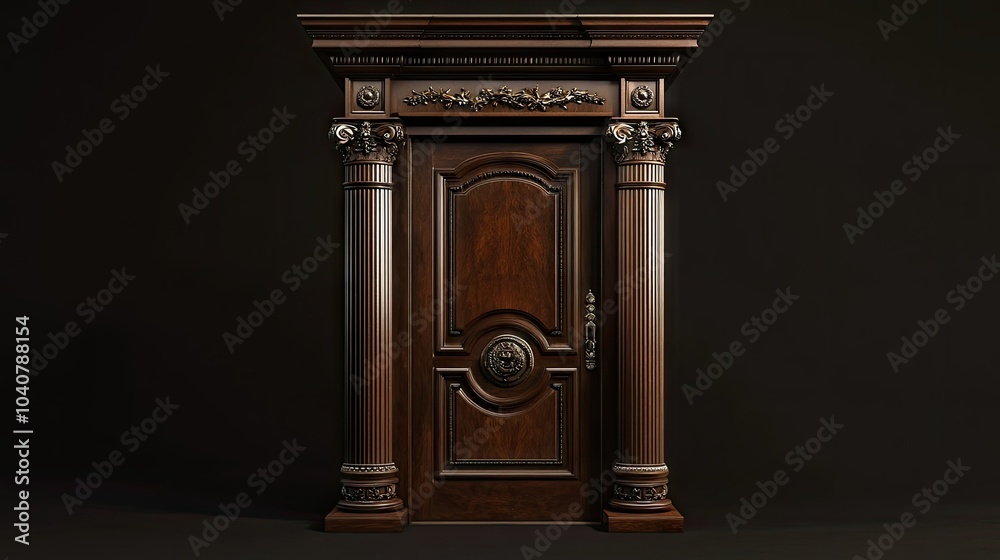 Elegant Classic Dark Wood Door Illustration Elegant Classic Dark Wood Door Illustration