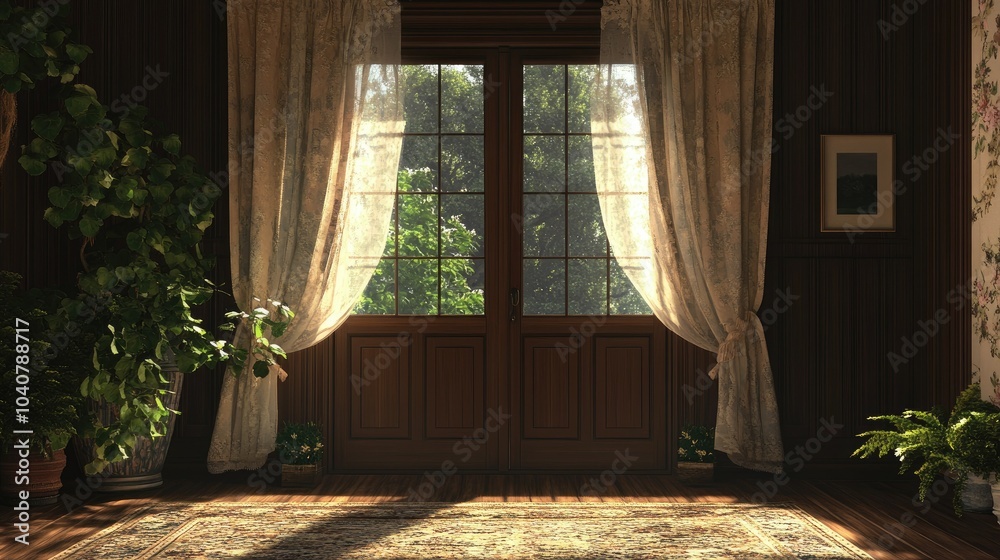 Serene Interior with Natural Light and Greenery Serene Interior with Natural Light and Greenery