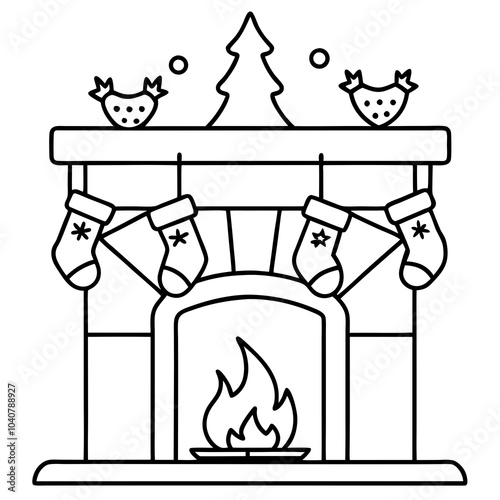Cozy Christmas Fireplace with Stockings and Transparent Background