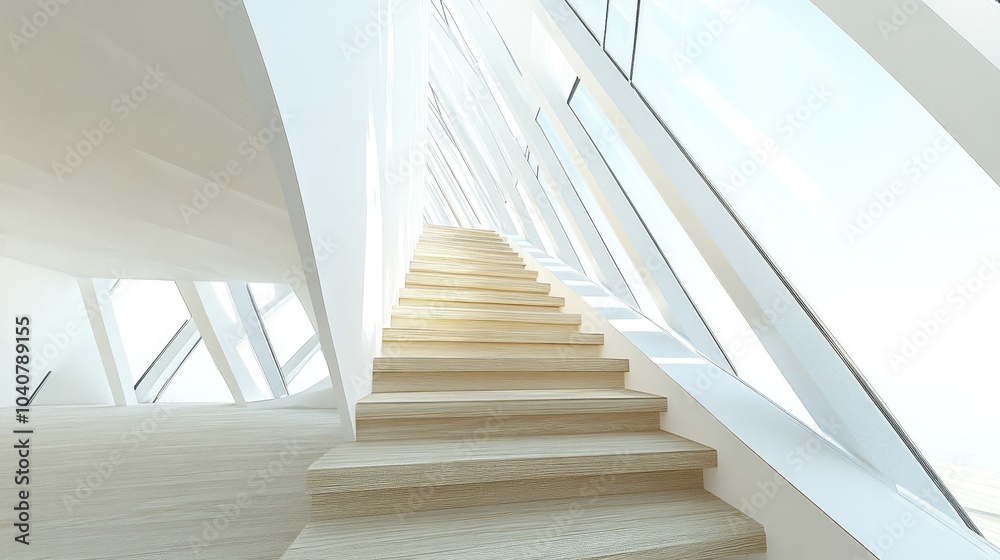 Fototapeta premium Captivating Wood Staircase with Unique Architectural Design