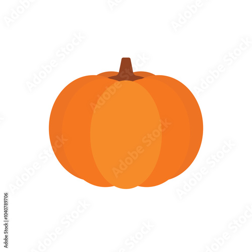 Orange pumpkin with stem isolated on white background. Symbol of Halloween and October festival. Healthy vegetarian food. Vector illustration.