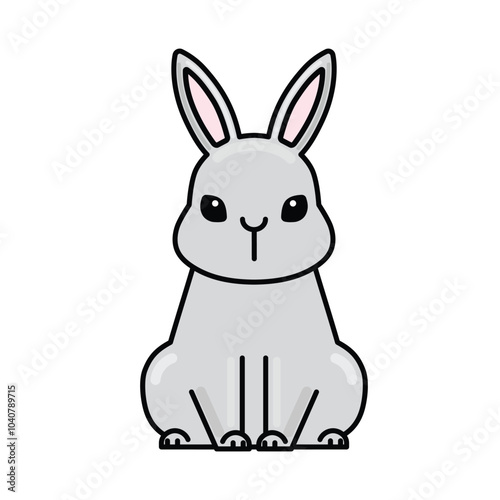 Cute Easter bunny sitting on the ground. Cute rabbit in cartoon style. Vector illustration of kawaii animal.