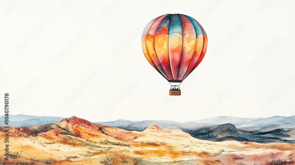 Obraz premium A vibrant hot air balloon gliding over a colorful sunrise landscape in the serene countryside