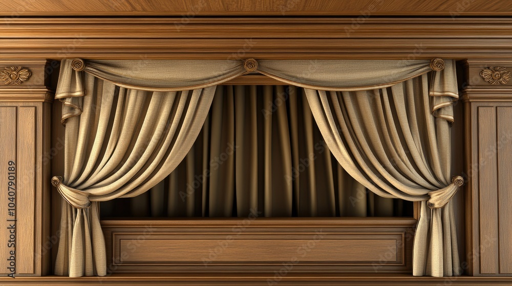 Elegant 3D Illustration of Wooden Curtain Design Elegant 3D Illustration of Wooden Curtain Design