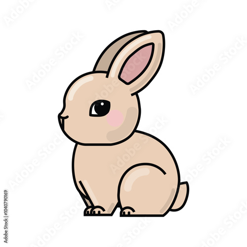 Cute Easter bunny sitting on the ground. Cute rabbit in cartoon style. Vector illustration of kawaii animal.