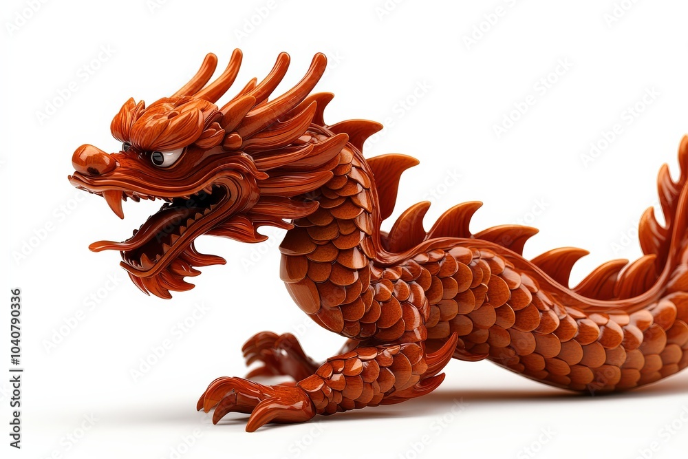 Fototapeta premium A detailed orange dragon figurine on a white isolated background.