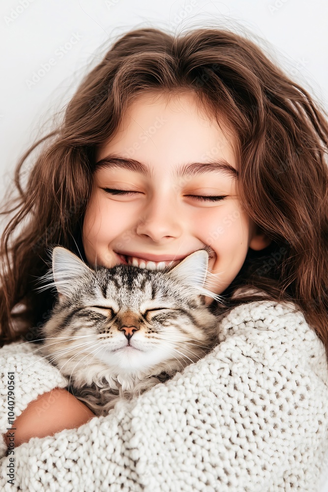 photo of a smiling girl with a cat summer with a white background, friends wallpaper photo of a smiling girl with a cat summer with a white background, friends wallpaper