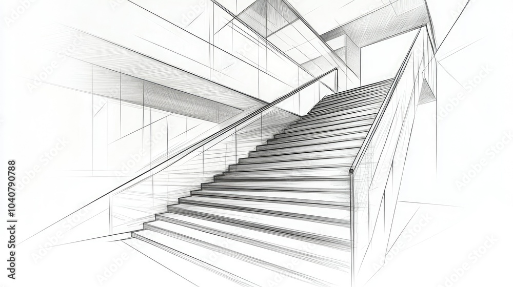 Modern Residential Staircase Sketch Perspective Modern Residential Staircase Sketch Perspective