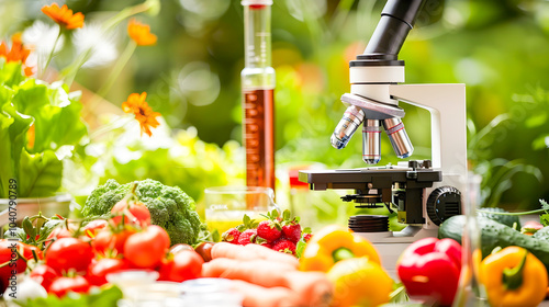 Scientist Studying Fruits and Vegetables with a Microscope