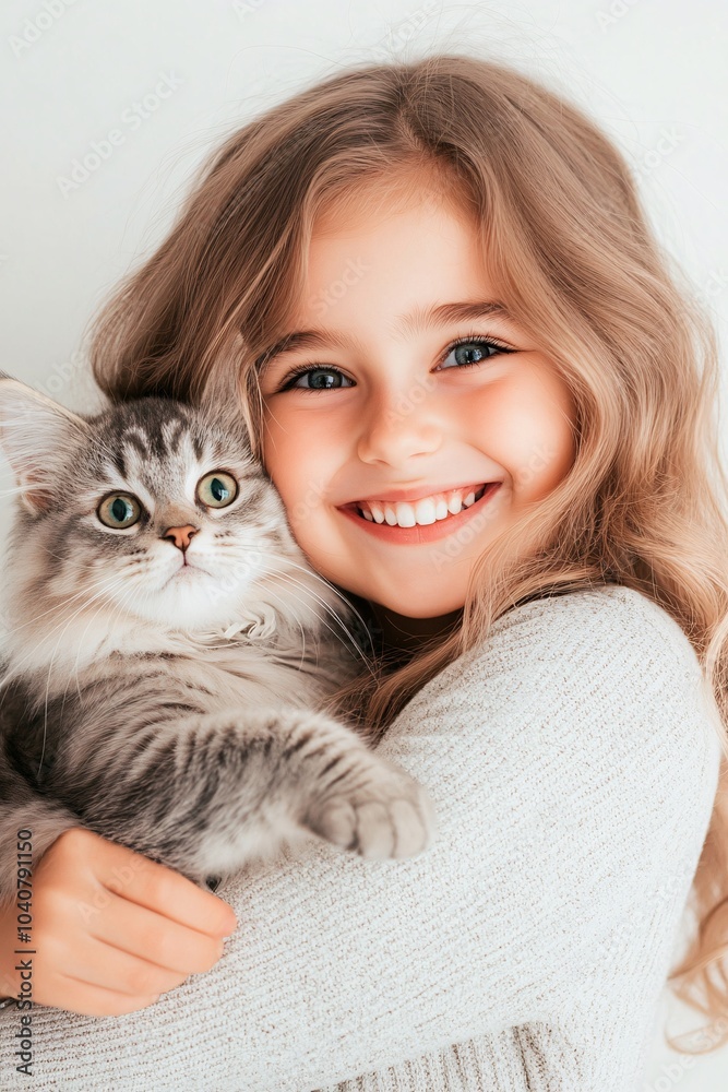 photo of a smiling girl with a cat summer with a white background, friends wallpaper photo of a smiling girl with a cat summer with a white background, friends wallpaper