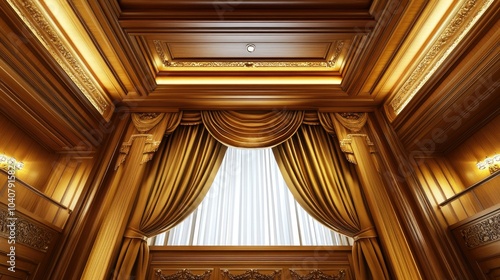 Luxurious 3D Rendering of Plush Curtains in Wood Interior