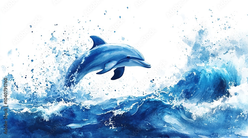Naklejka premium A playful dolphin leaps gracefully above the vibrant blue waves of the ocean under bright sunlight