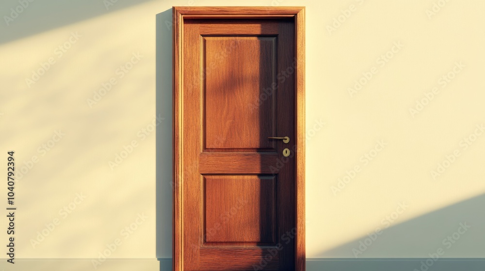 Realistic 3D Illustration of a Closed Wooden Door Realistic 3D Illustration of a Closed Wooden Door