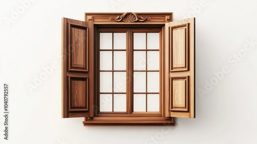 Realistic 3D Open Wooden Window Illustration